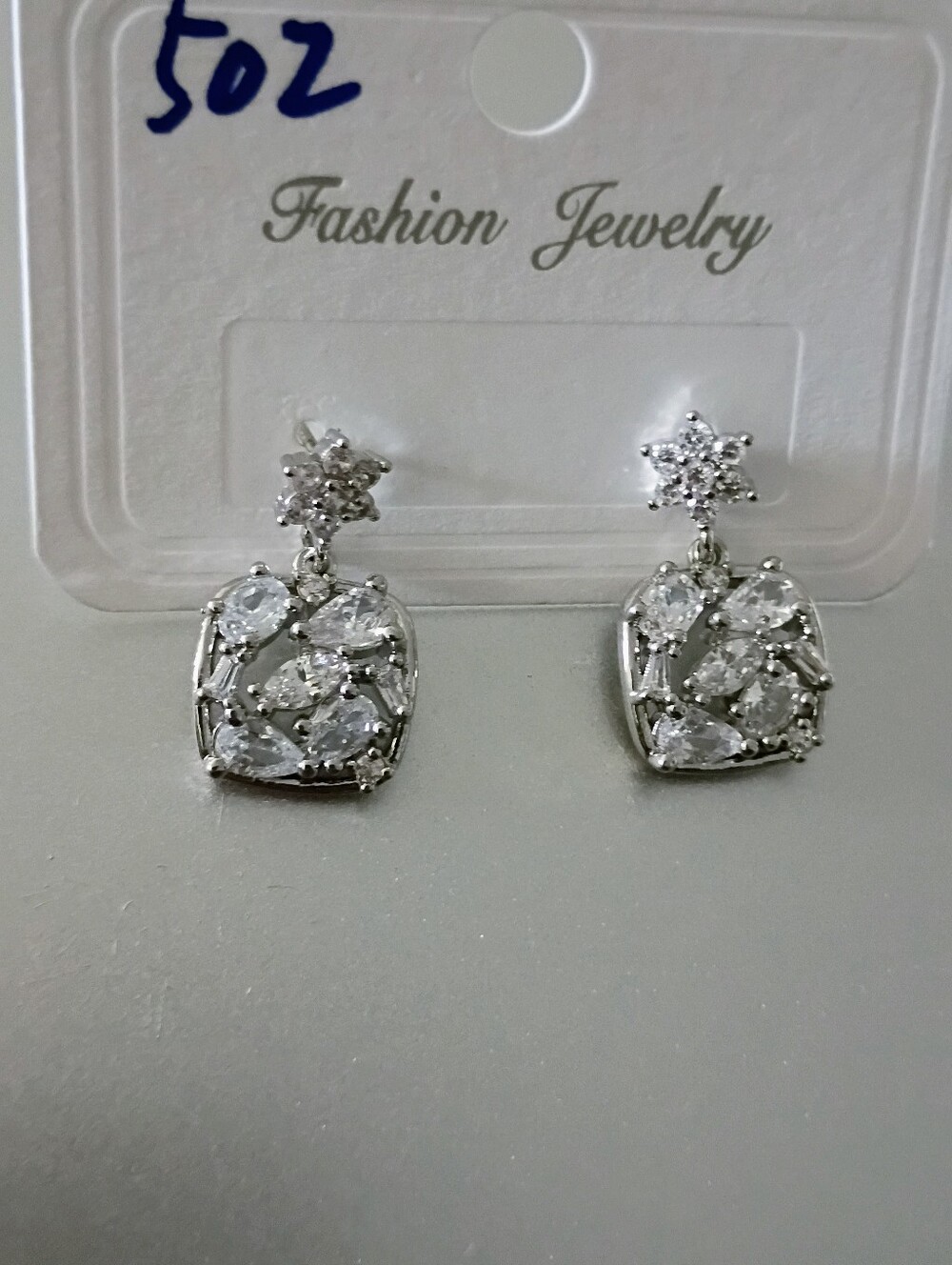 New Fashion Jewelry Silver Clear Crystal Cluster Drop Earrings